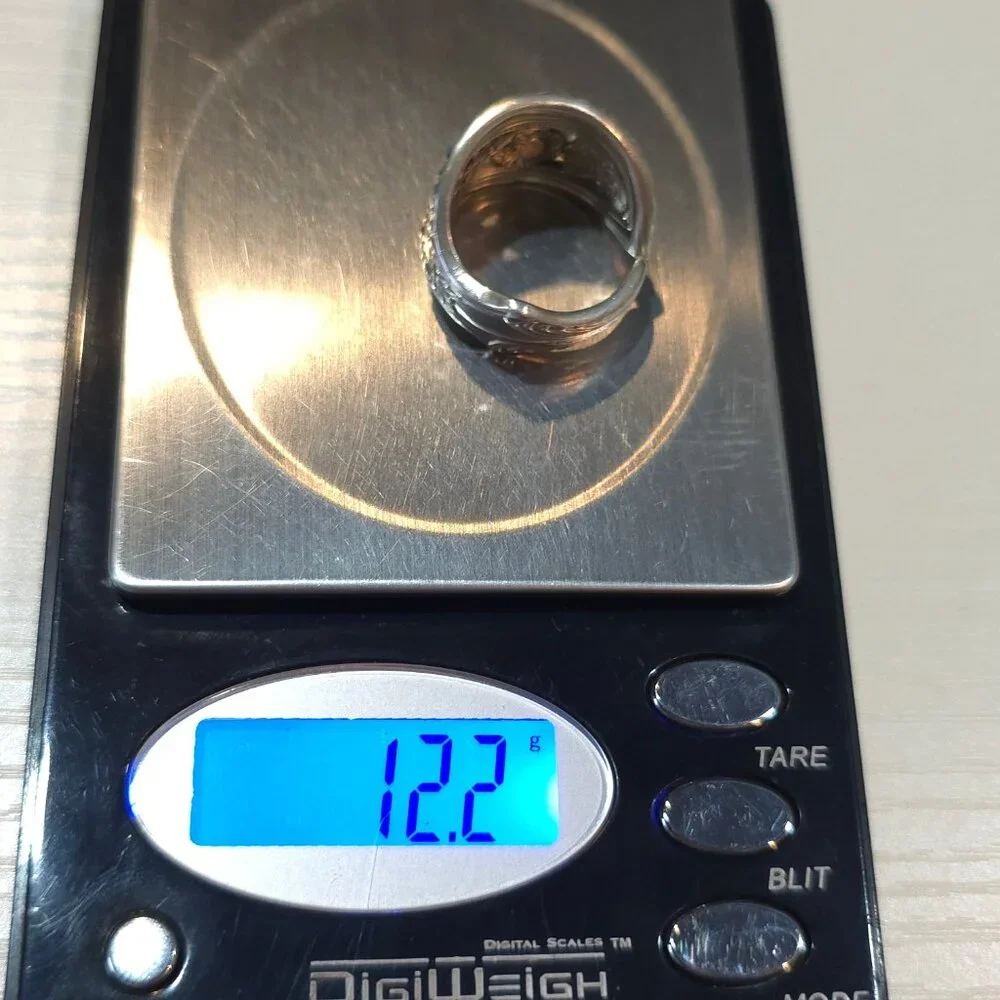 Size 8.25 925 Sterling Silver Thick Rose Floral Spoon Ring - Picture 9 of 9